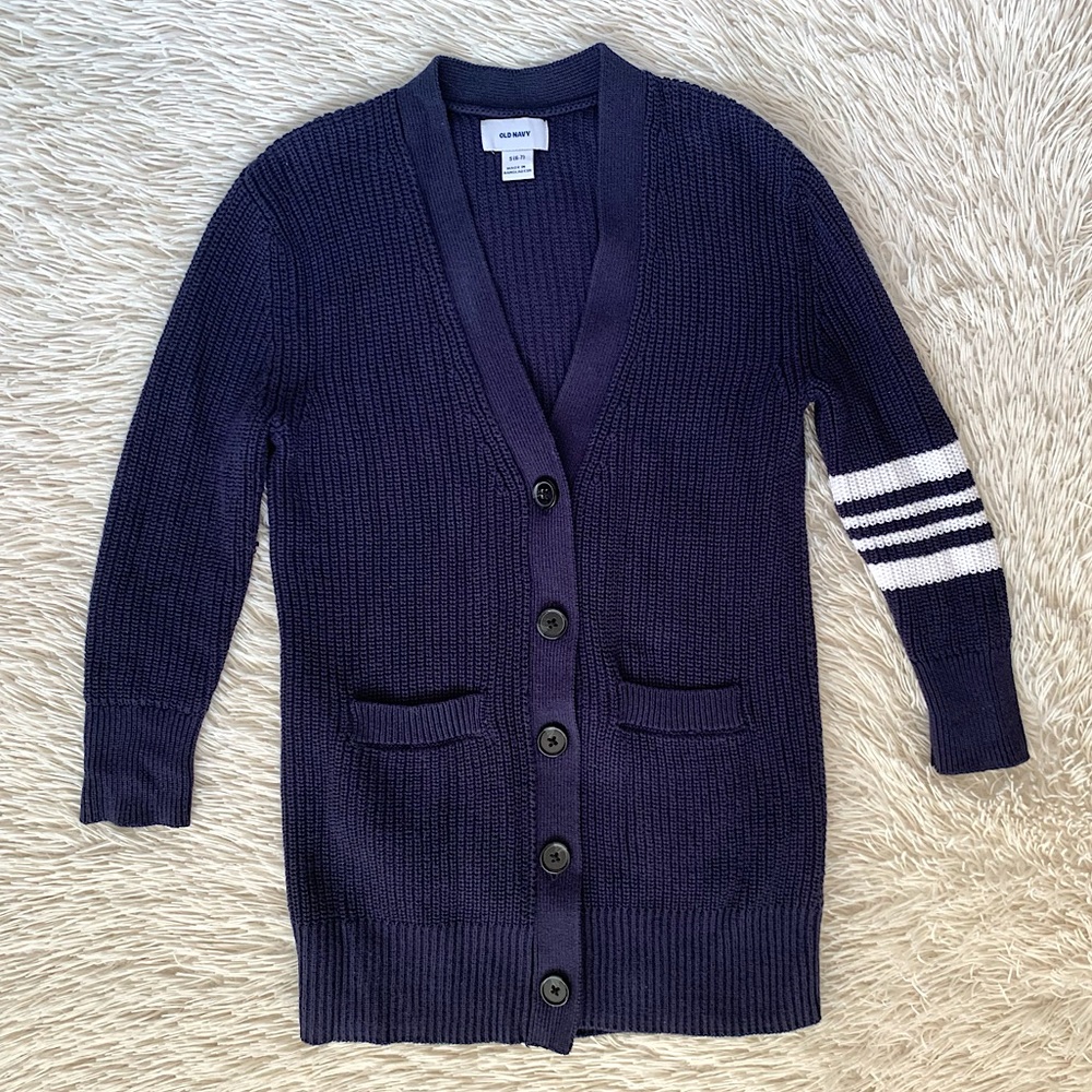 Old Navy Collegiate Longline Knit Navy Cardigan•Size 6/7